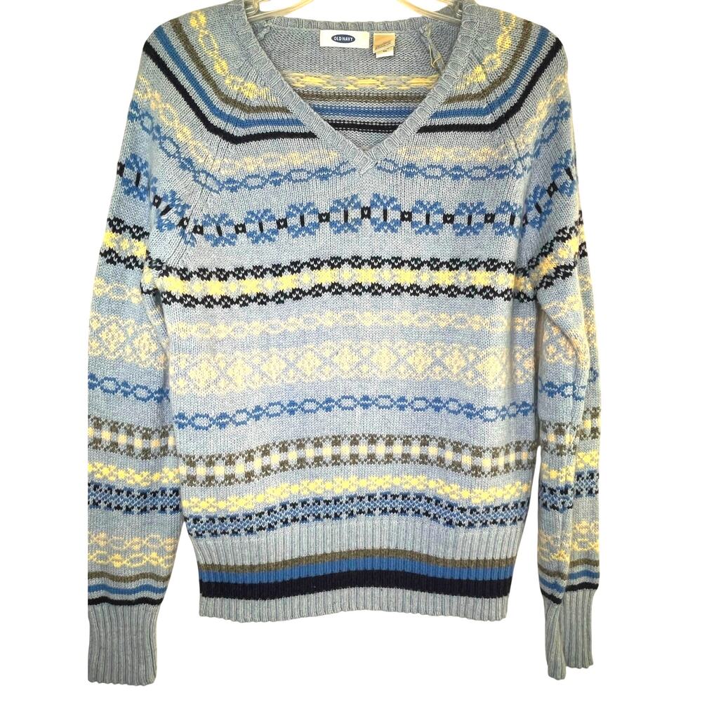 Old Navy100% lambswool Nordic V-neck sweater, size L, EUC